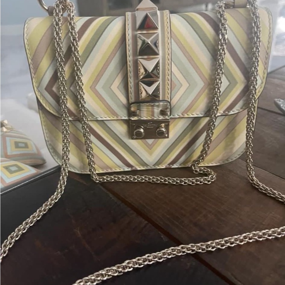 Valentino Garavani Yellow Brown Crossbody Bag with Pyramid Studs